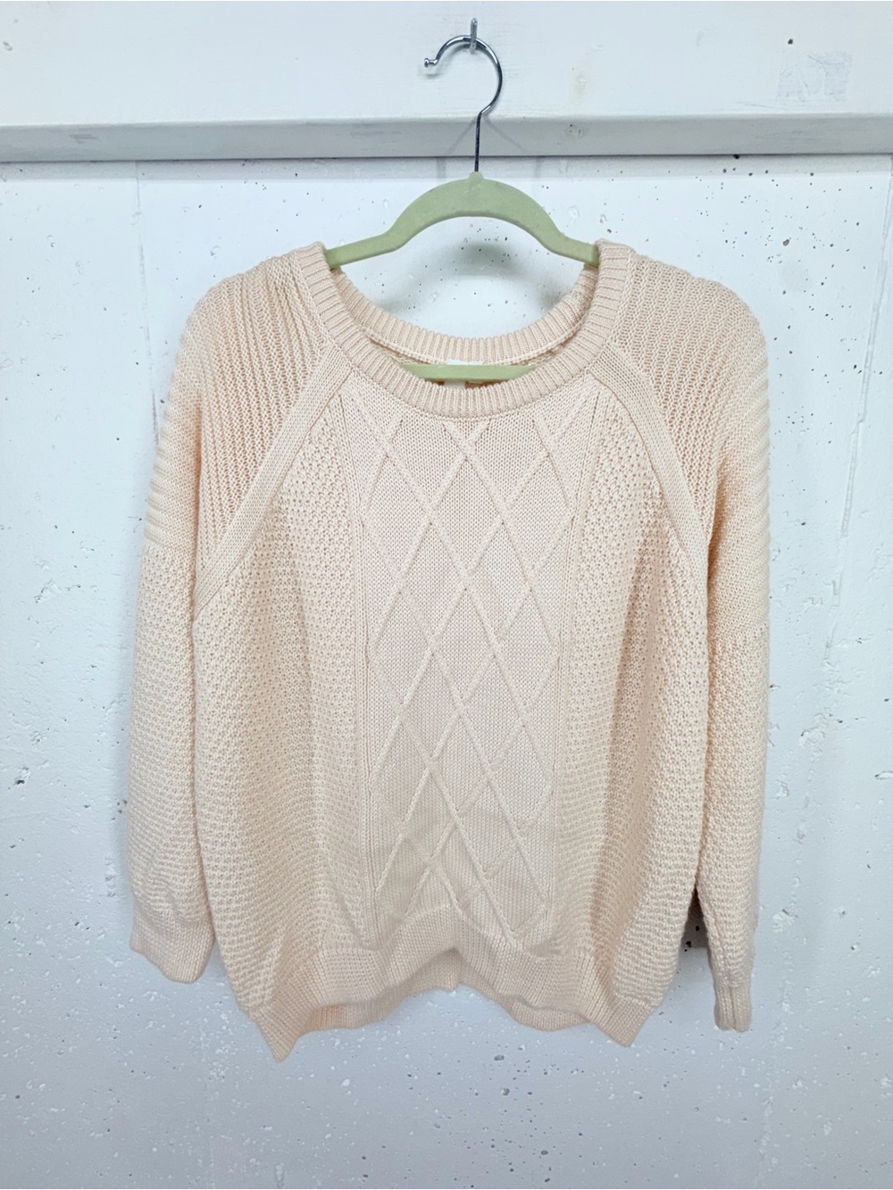 Si-lae Women’s Large Cream Cable knit Wool Blend Sweater si-iae